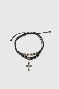 2 Pack Adjustable Cross Pendant Bracelets In Black