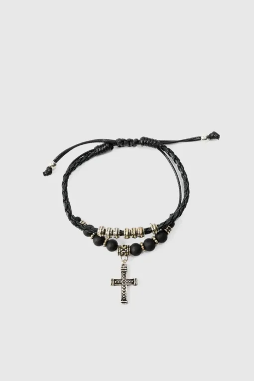 2 Pack Adjustable Cross Pendant Bracelets In Black