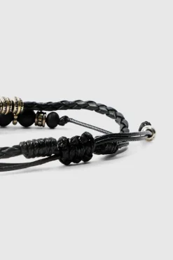 2 Pack Adjustable Cross Pendant Bracelets In Black