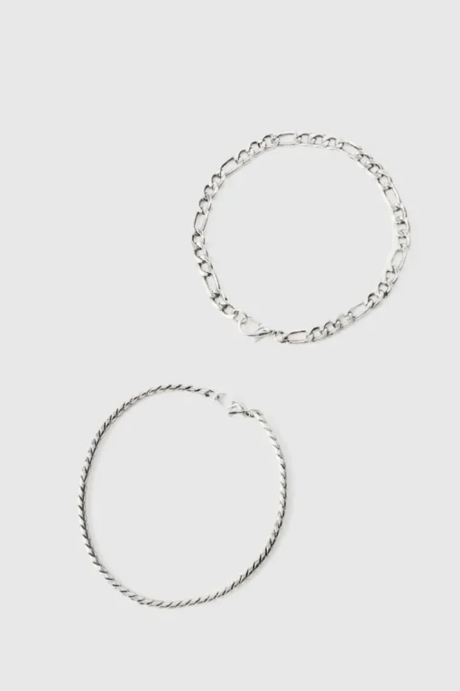 2 Pack Chain Bracelets In Silver