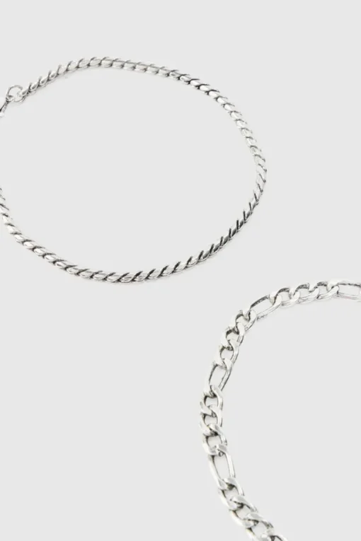 2 Pack Chain Bracelets In Silver