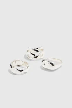 3 Pack Chunky Rings In Silver
