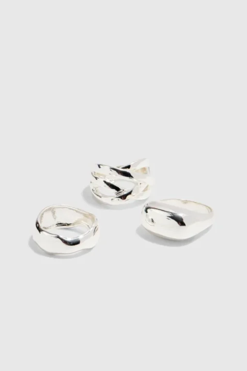 3 Pack Chunky Rings In Silver