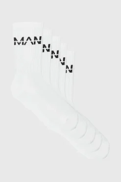 5 Pack MAN Dash Logo Plain Sport Socks