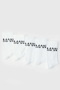 5 Pack MAN Dash Logo Plain Sport Socks