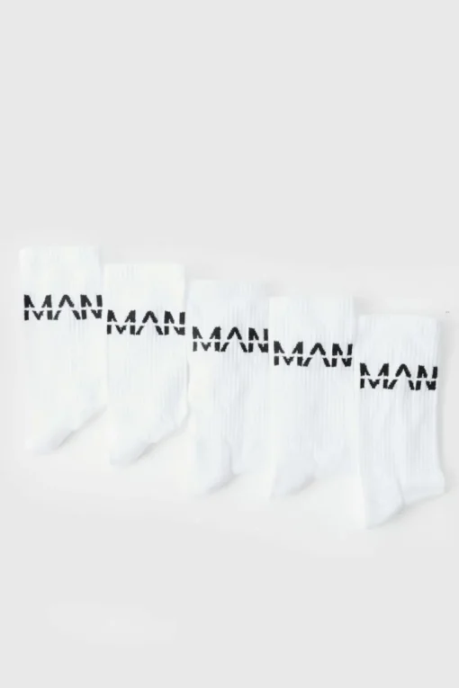 5 Pack MAN Dash Logo Plain Sport Socks