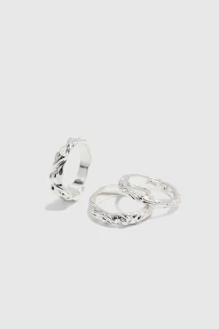 3 Pack Melted Effect Rings In Silver
