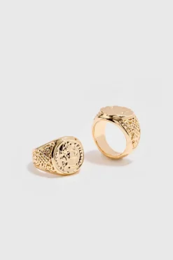 2 Pack Signet Rings In Gold