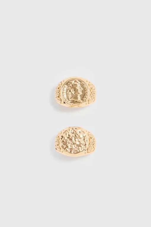 2 Pack Signet Rings In Gold