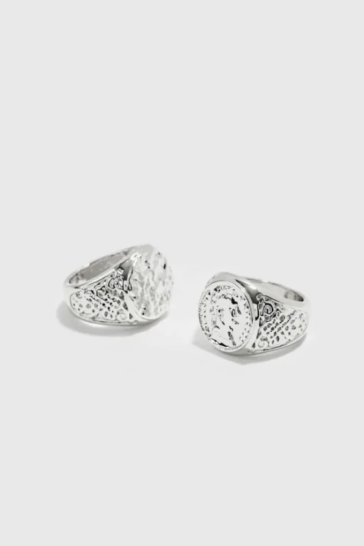 2 Pack Signet Rings In Silver