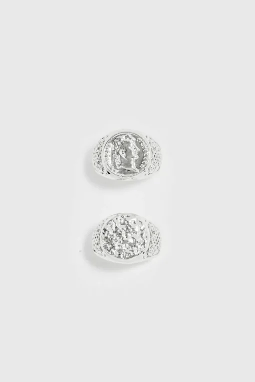 2 Pack Signet Rings In Silver