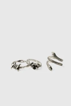 3 Pack Silver Snake Rings