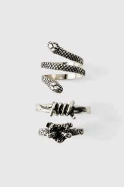 3 Pack Silver Snake Rings