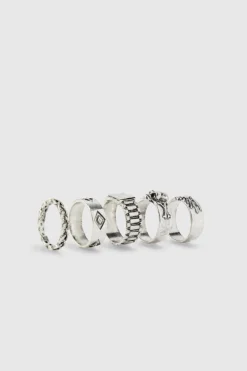 5 Pack Skull Embossed Rings