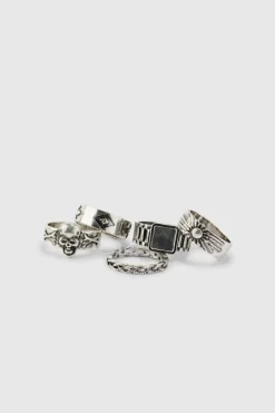 5 Pack Skull Embossed Rings