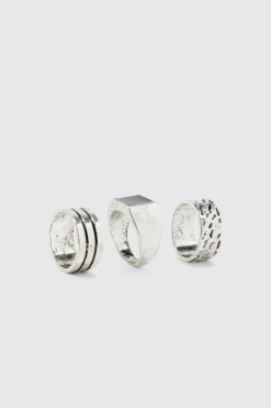 3 Pack Stone Embossed Rings