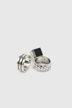 3 Pack Stone Embossed Rings