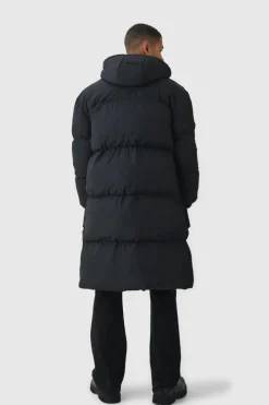 4 Pocket Longline Hooded Puffer In Black