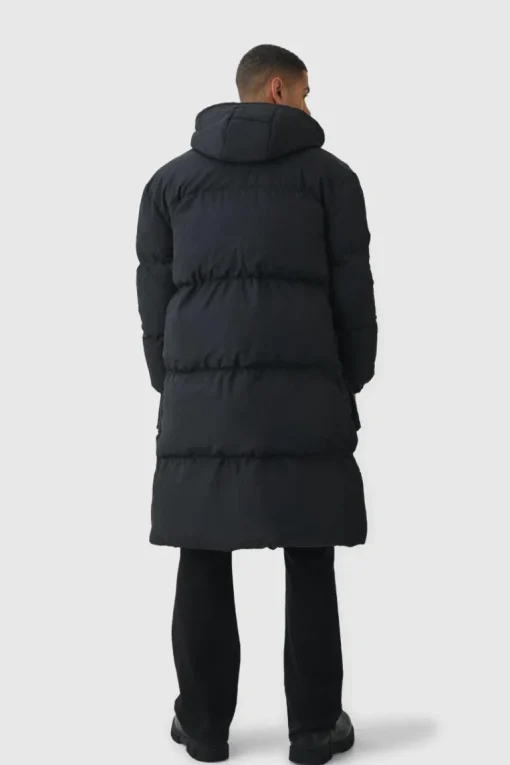 4 Pocket Longline Hooded Puffer In Black