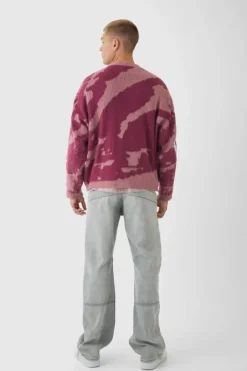 Abstract Camo Brushed Cardigan in Pink