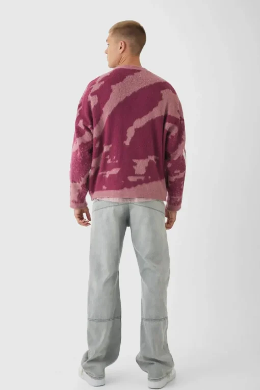 Abstract Camo Brushed Cardigan in Pink