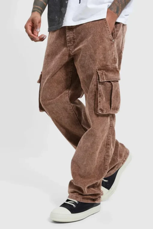 Acid Wash Relaxed Cord Cargo Trouser