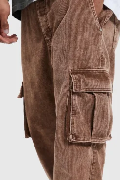 Acid Wash Relaxed Cord Cargo Trouser