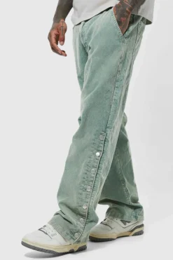 Acid Wash Relaxed Fit Popper Corduroy Trousers