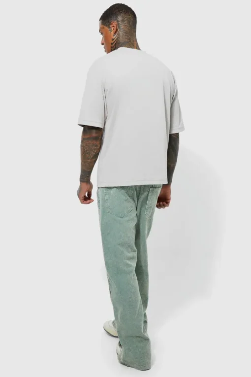 Acid Wash Relaxed Fit Popper Corduroy Trousers