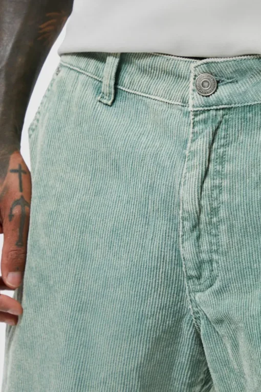 Acid Wash Relaxed Fit Popper Corduroy Trousers
