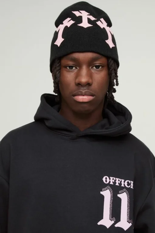 Applique Ribbed Cross Beanie