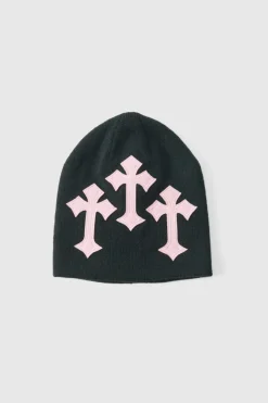Applique Ribbed Cross Beanie