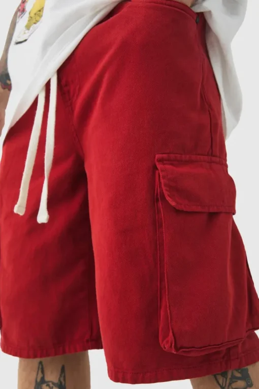 Baggy Fit Elasticated Waist Extended Drawcord Cargo Shorts