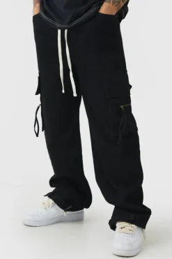 Baggy Fit Elasticated Waist Extended Drawcord Cargo Trousers