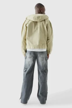 Baggy Rigid Bm Applique Multi Pocket Cargo Jeans In Grey