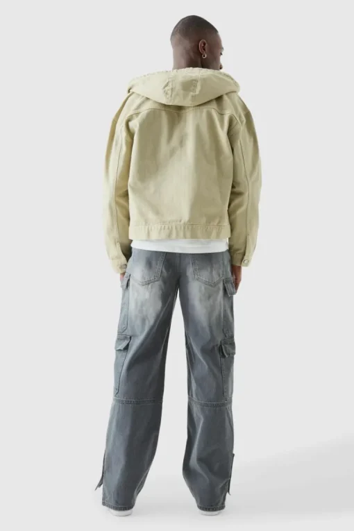 Baggy Rigid Bm Applique Multi Pocket Cargo Jeans In Grey