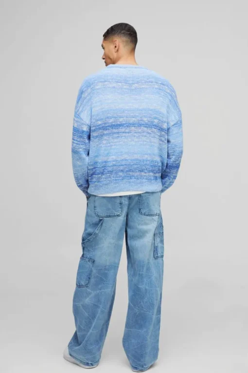Baggy Rigid Carpenter Crinkle Denim Jeans In Antique Blue