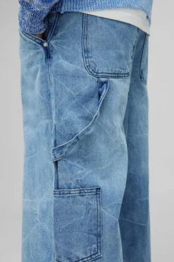 Baggy Rigid Carpenter Crinkle Denim Jeans In Antique Blue