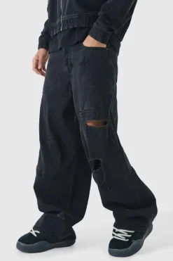 Baggy Rigid Cross Applique Denim Jeans