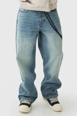 Baggy Rigid Laser Print Lightning Jeans