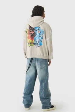 Baggy Rigid Laser Print Lightning Jeans