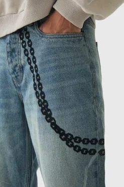 Baggy Rigid Laser Print Lightning Jeans