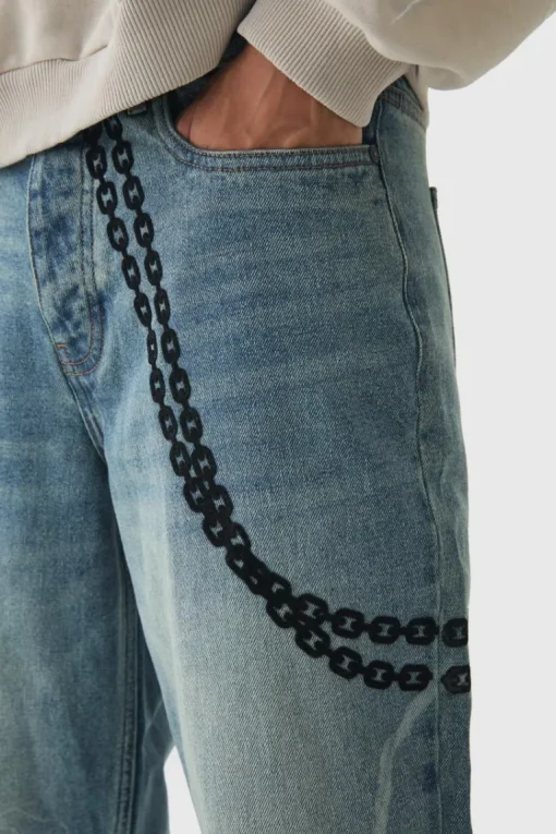 Baggy Rigid Laser Print Lightning Jeans
