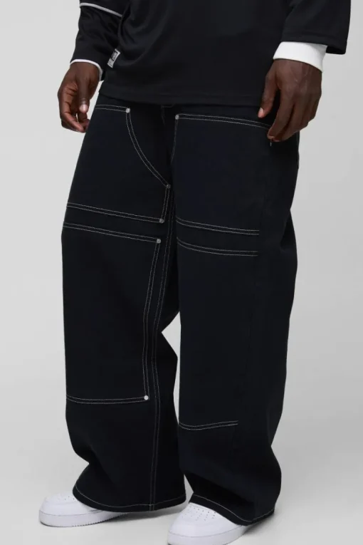 Baggy Twill Contrast Stitch Carpenter Trousers