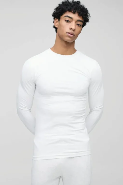 Basic Long Sleeve Muscle Fit Crew Neck T-Shirt