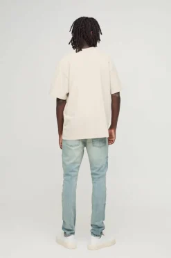 Biker Rip & Repair Stonewash Zip Hem Skinny Jeans