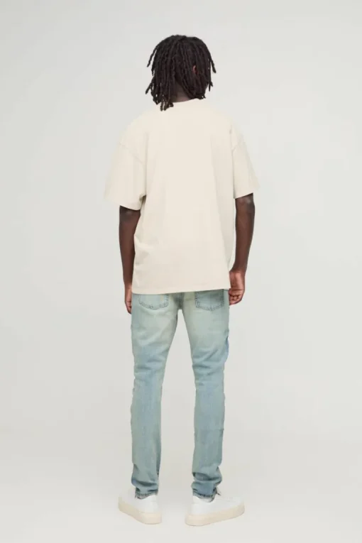 Biker Rip & Repair Stonewash Zip Hem Skinny Jeans