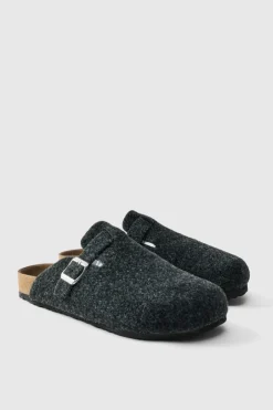 Black Felt Mule