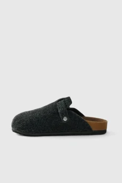 Black Felt Mule