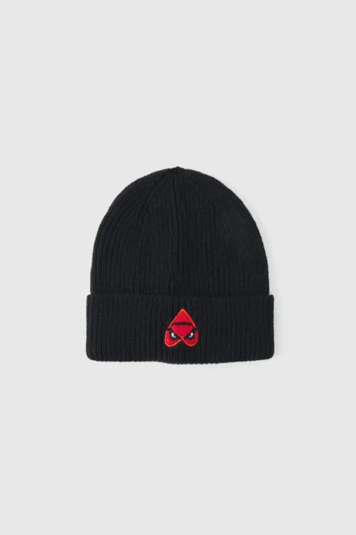 Black Heart Graphic Ribbed Beanie